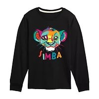 Disney Collection Little & Big Kid Boys Crew Neck Long Sleeve Regular Fit The Lion King Graphic T-Shirt