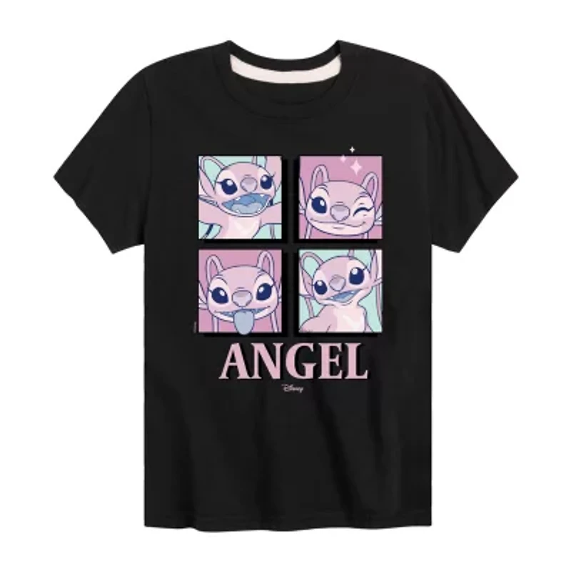 Disney Collection Little & Big Kid Girls Crew Neck Short Sleeve Regular Fit Lilo Stitch Graphic T-Shirt