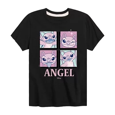 Disney Collection Little & Big Kid Girls Crew Neck Short Sleeve Regular Fit Lilo Stitch Graphic T-Shirt