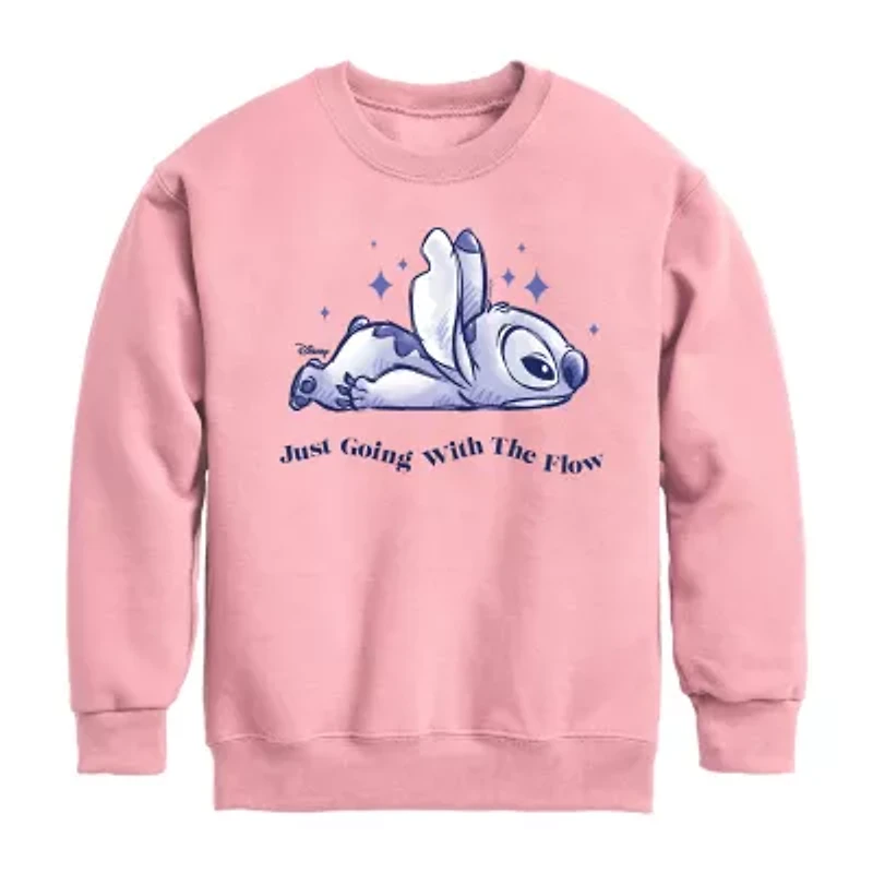 Disney Collection Little & Big Kid Girls Crew Neck Long Sleeve Lilo Stitch Sweatshirt