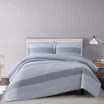 Truly Soft Grey Multi Stripe Quilt Set