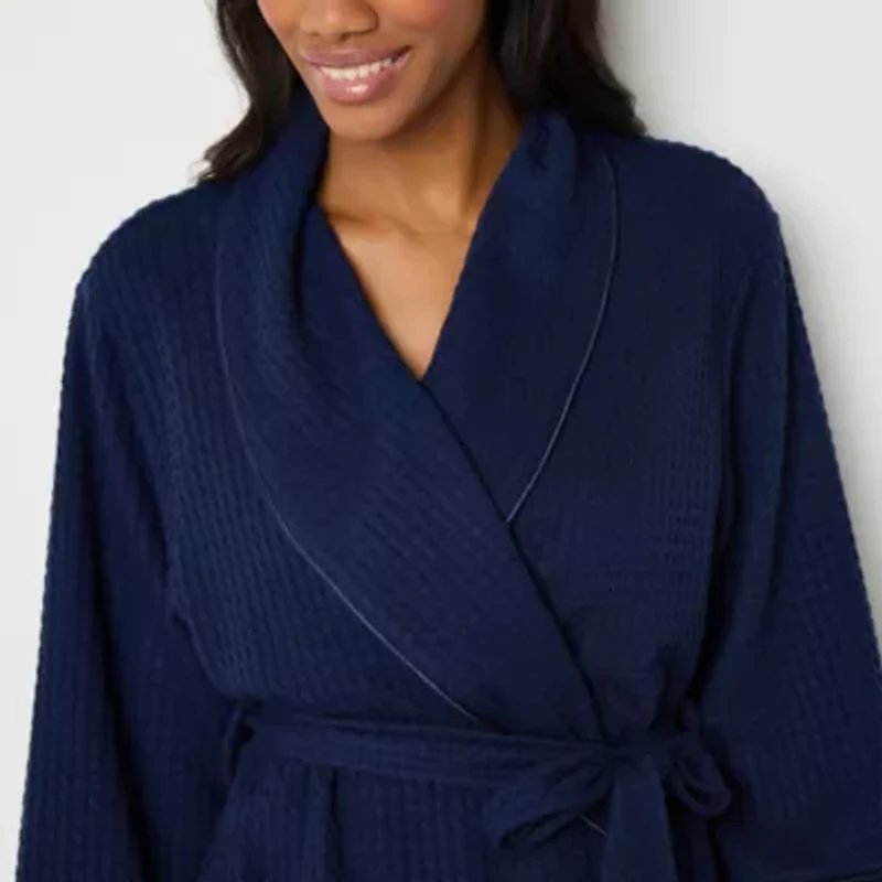 Liz Claiborne Womens Waffle 3/4 Sleeve Knee Length Robe