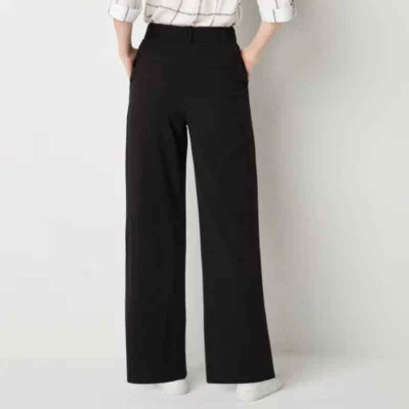 by&by Womens Juniors Wide Leg High Rise Flat Front Pant