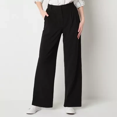 by&by Womens Juniors Wide Leg High Rise Flat Front Pant