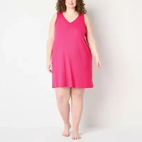 Ambrielle Womens Rib V Neck Sleeveless Plus Nightshirt