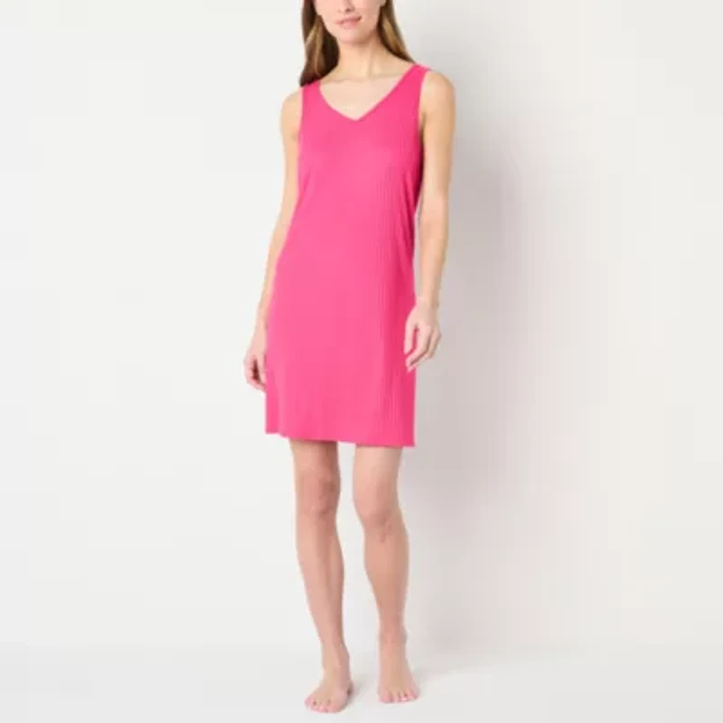Ambrielle Womens Rib V Neck Sleeveless Nightshirt
