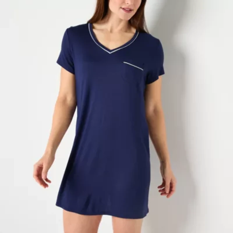 Liz Claiborne Cool and Calm Womens Crew Neck Short Sleeve Plus Nightshirt
