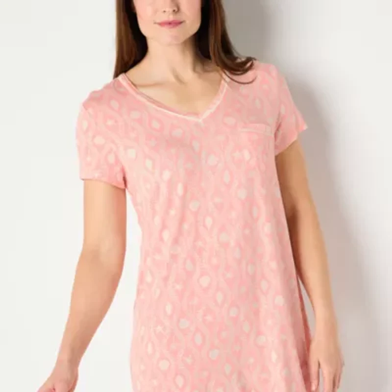 Liz Claiborne Cool and Calm Womens Crew Neck Short Sleeve Plus Nightshirt