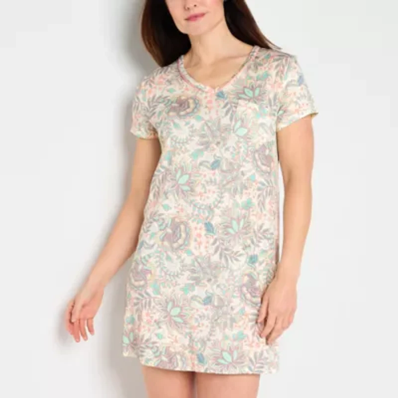 Liz Claiborne Cool and Calm Womens Plus Short Sleeve Crew Neck Nightshirt