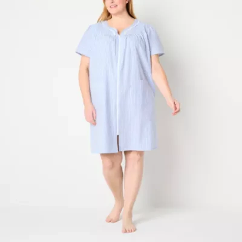 Adonna Womens Plus Short Sleeve Knee Length Robe