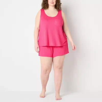 Ambrielle Womens Rib Sleeveless 2-pc. Plus Pajama Sets