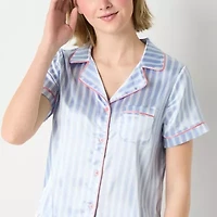 Arizona Body Womens Satin Short Sleeve 2-pc. Juniors Pajama Sets