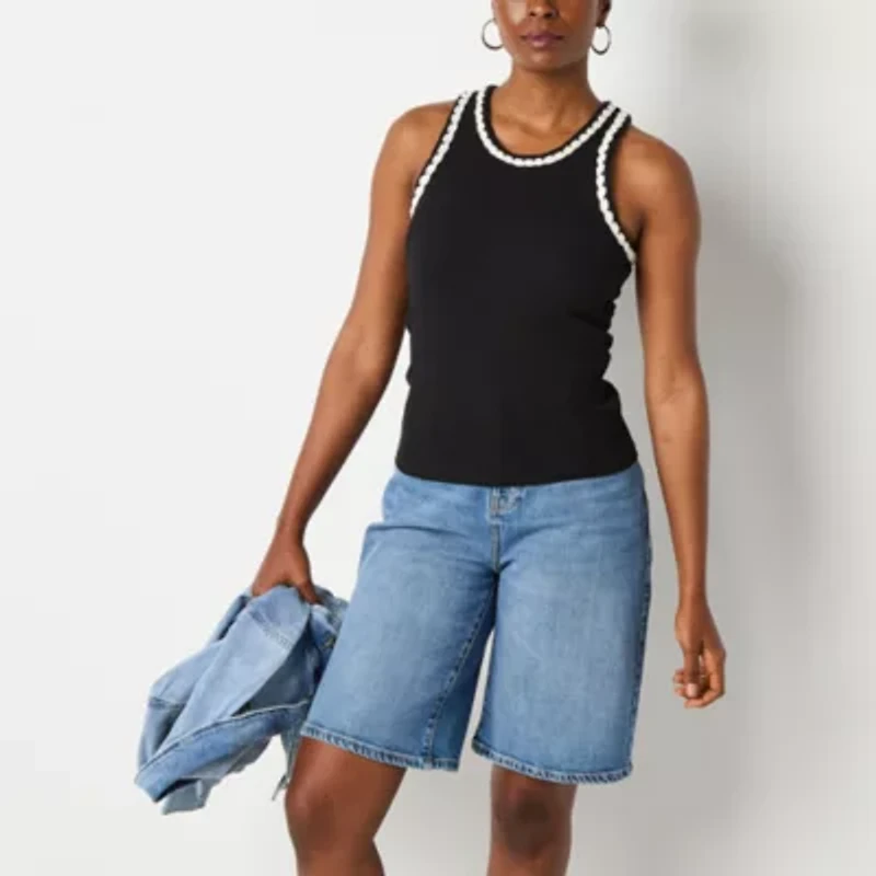 a.n.a Crochet Trim Womens Crew Neck Sleeveless Tank Top