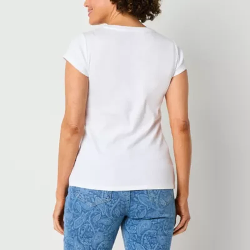 Liz Claiborne Womens V Neck Short Sleeve T-Shirt