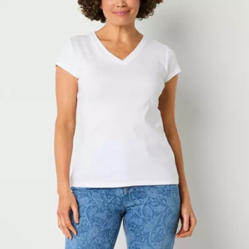 Liz Claiborne Womens V Neck Short Sleeve T-Shirt