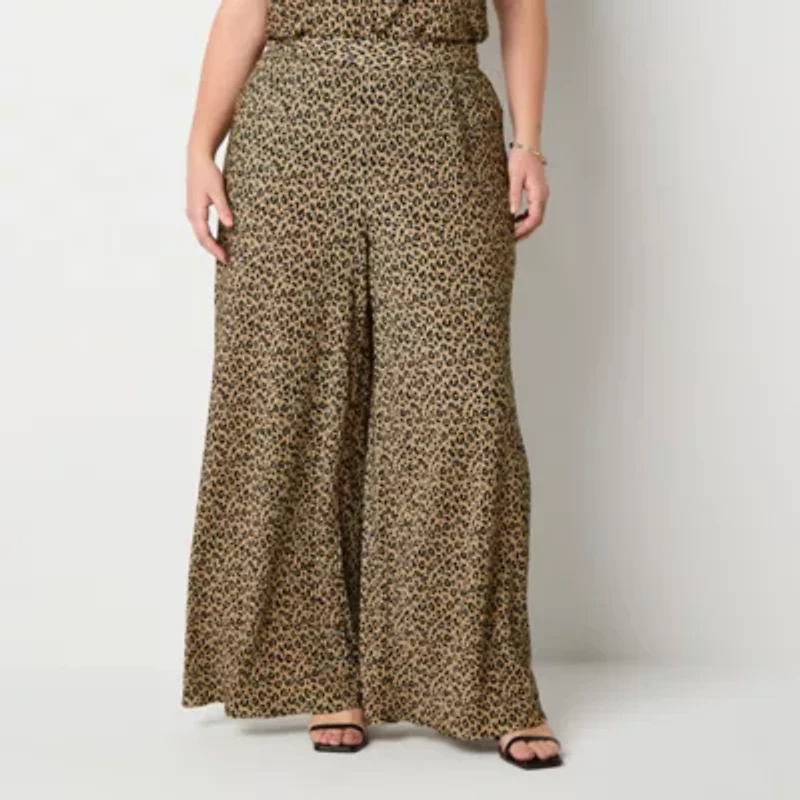 Bold Elements Womens Wide Leg Mid Rise Plus Pleated Pant