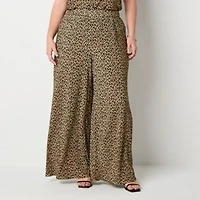 Bold Elements Womens Wide Leg Mid Rise Plus Pleated Pant