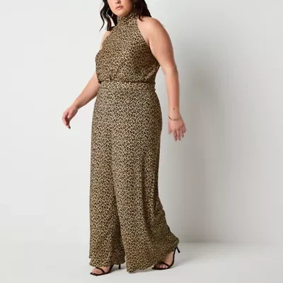 Bold Elements Womens Wide Leg Mid Rise Plus Pleated Pant