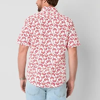 St. John's Bay Printed Chambray Mens Short Sleeve Slim Fit Button-Down Shirt