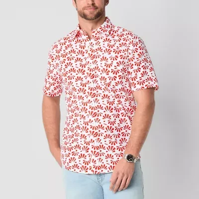 St. John's Bay Printed Chambray Mens Short Sleeve Slim Fit Button-Down Shirt