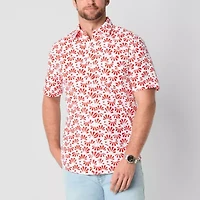 St. John's Bay Printed Chambray Mens Short Sleeve Slim Fit Button-Down Shirt