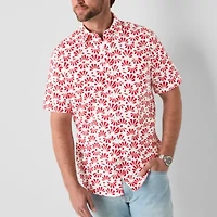 St. John's Bay Printed Chambray Mens Short Sleeve Slim Fit Button-Down Shirt