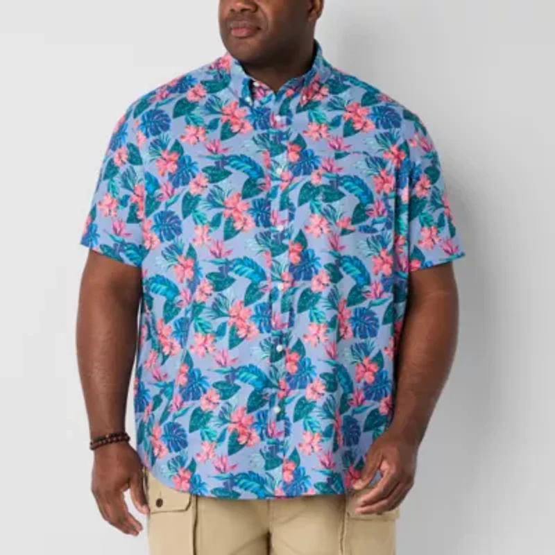 St. John's Bay Breathable Performance Mens Easy-on + Easy-off Short Sleeve Classic Fit Big and Tall Button-Down Shirt