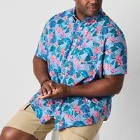 St. John's Bay Breathable Performance Mens Easy-on + Easy-off Short Sleeve Classic Fit Big and Tall Button-Down Shirt