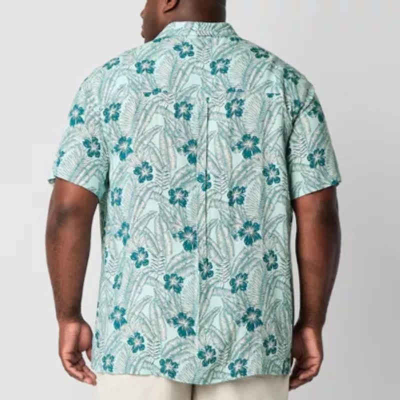 St. John's Bay Button-Down Mens Easy-on + Easy-off Short Sleeve Adaptive Breathable Big and Tall Camp Shirt