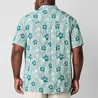 St. John's Bay Button-Down Mens Easy-on + Easy-off Short Sleeve Adaptive Breathable Big and Tall Camp Shirt