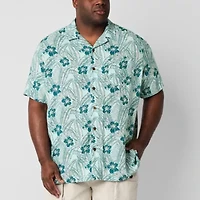 St. John's Bay Button-Down Mens Easy-on + Easy-off Short Sleeve Adaptive Breathable Big and Tall Camp Shirt
