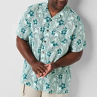 St. John's Bay Button-Down Mens Easy-on + Easy-off Short Sleeve Adaptive Breathable Big and Tall Camp Shirt
