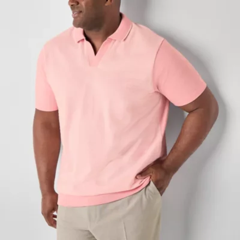 Shaquille O'Neal XLG Jacquard Big and Tall Mens Regular Fit Short Sleeve Polo Shirt