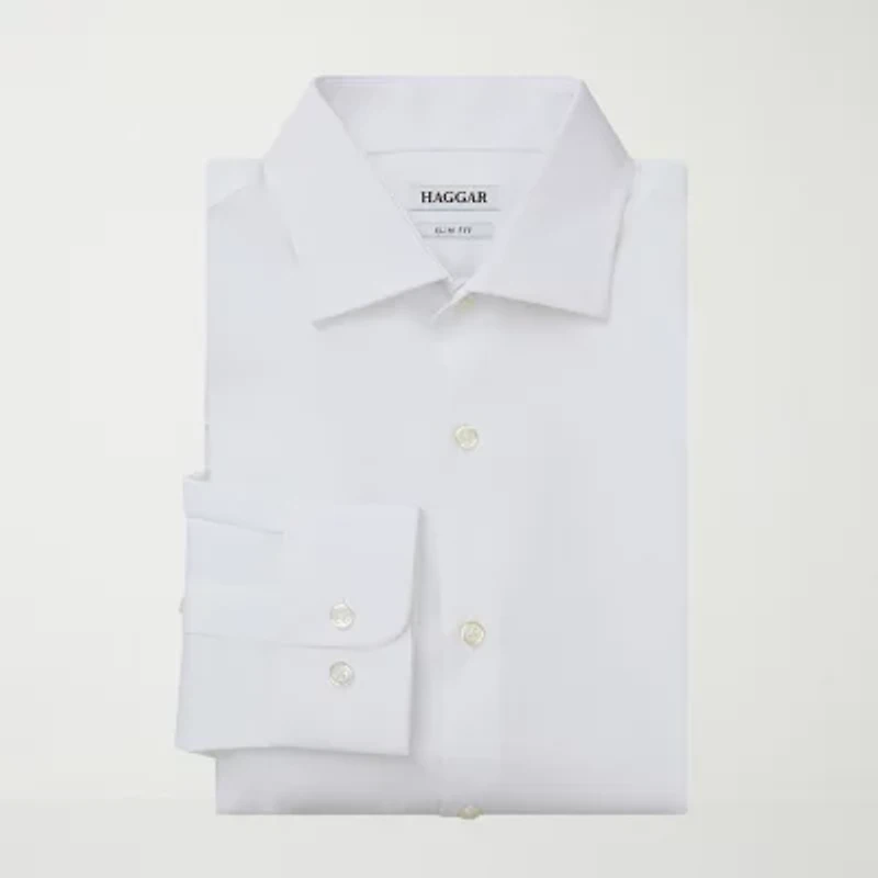 Haggar Mens Slim Fit Wrinkle Free Long Sleeve Dress Shirt