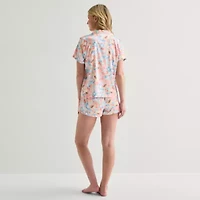 Arizona Body Womens Satin V-Neck Short Sleeve 2-pc. Juniors Pajama Sets