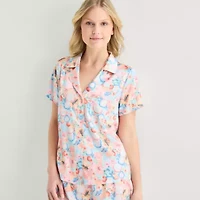 Arizona Body Womens Satin V-Neck Short Sleeve 2-pc. Juniors Pajama Sets