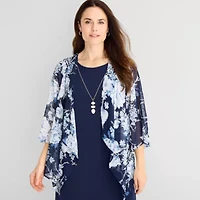 Studio One 3/4 Sleeve Floral Faux-Jacket Dress With Removable Necklace