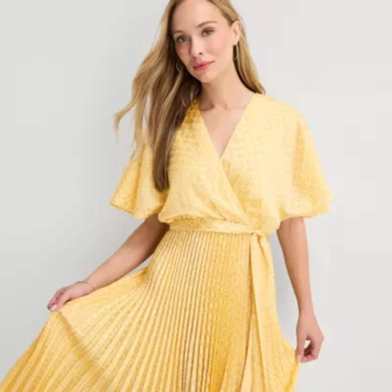 Studio 1 Womens Short Sleeve Dots Midi Fit + Flare Dress