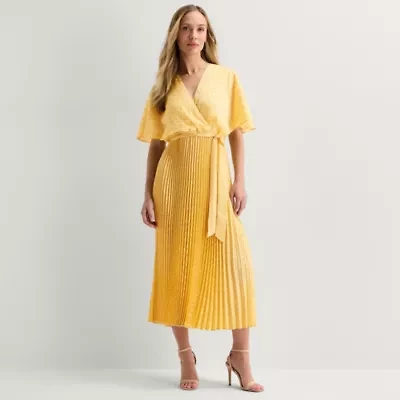 Studio 1 Womens Short Sleeve Dots Midi Fit + Flare Dress