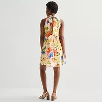 Robbie Bee Womens Sleeveless Floral Jacquard Fit + Flare Dress