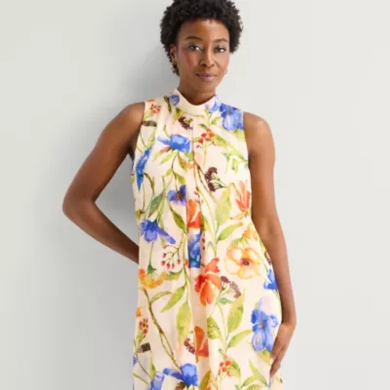 Robbie Bee Womens Sleeveless Floral Jacquard Fit + Flare Dress