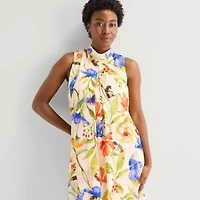 Robbie Bee Womens Sleeveless Floral Jacquard Fit + Flare Dress