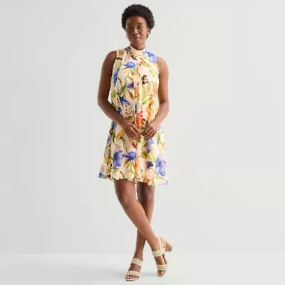 Robbie Bee Womens Sleeveless Floral Jacquard Fit + Flare Dress