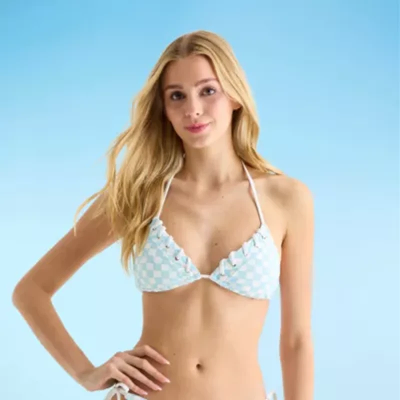 Arizona Adjustable Straps Checked Juniors Triangle Bikini Swimsuit Top