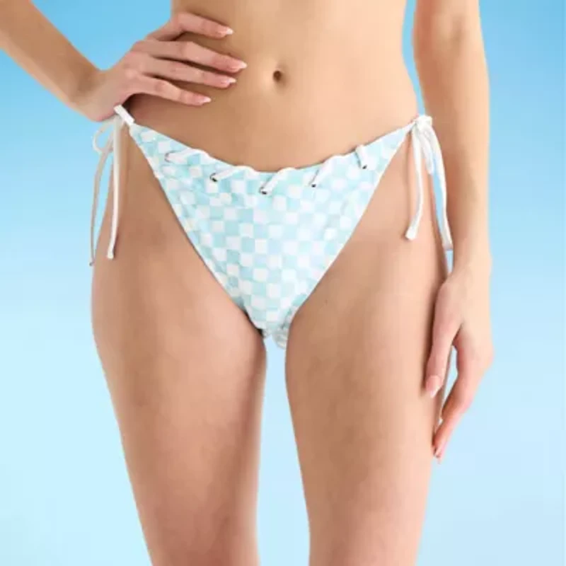 Arizona Womens Lined Side Tie Checked Juniors Bikini Swimsuit Bottom