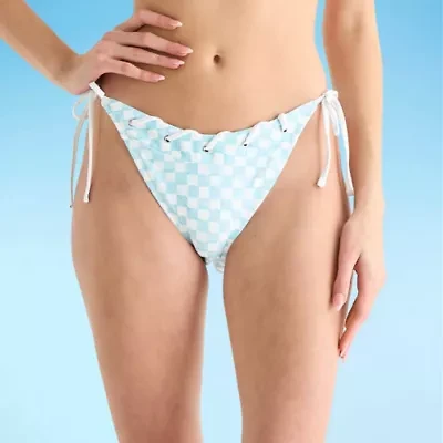 Arizona Womens Lined Side Tie Checked Juniors Bikini Swimsuit Bottom