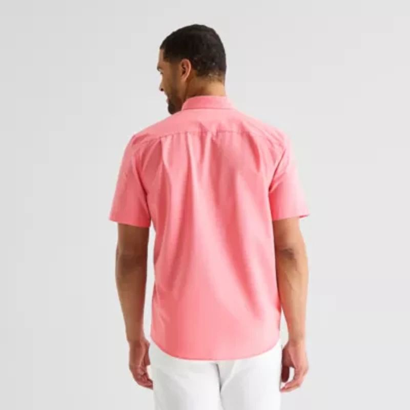 St. John's Bay Perforated Woven Mens Short Sleeve Classic Fit Button-Down Shirt