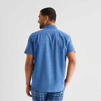 St. John's Bay Perforated Woven Mens Short Sleeve Classic Fit Button-Down Shirt