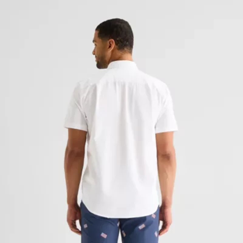 St. John's Bay Perforated Woven Mens Short Sleeve Classic Fit Button-Down Shirt