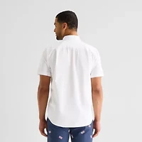 St. John's Bay Perforated Woven Mens Short Sleeve Classic Fit Button-Down Shirt